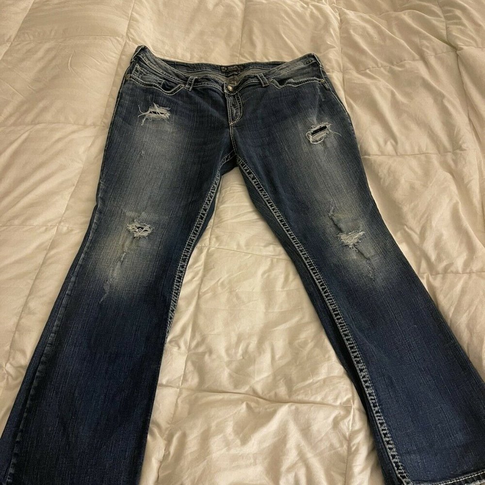 SILVER JEANS WOMENS PIONEER DISTRESSED PLUS SIZE 22